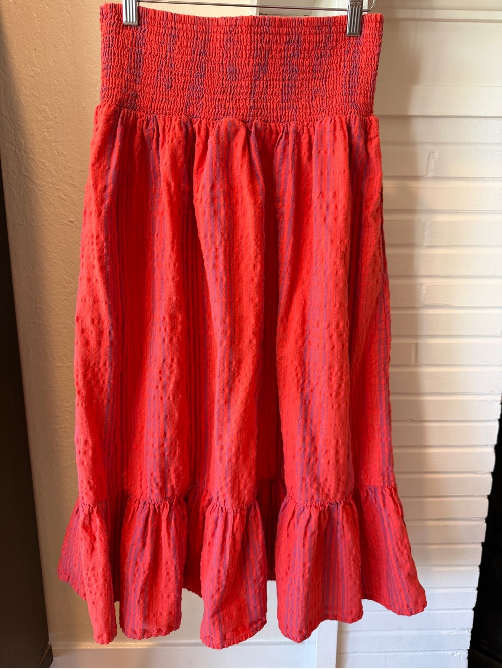 Universal Thread Red Striped Smocked Waist Tiered Maxi Skirt Size M
